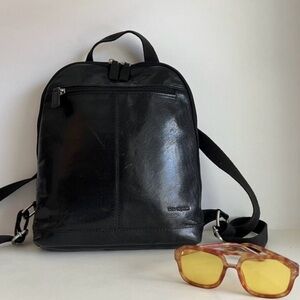 Classic Black Leather Backpack - Minimal Everyday Carry